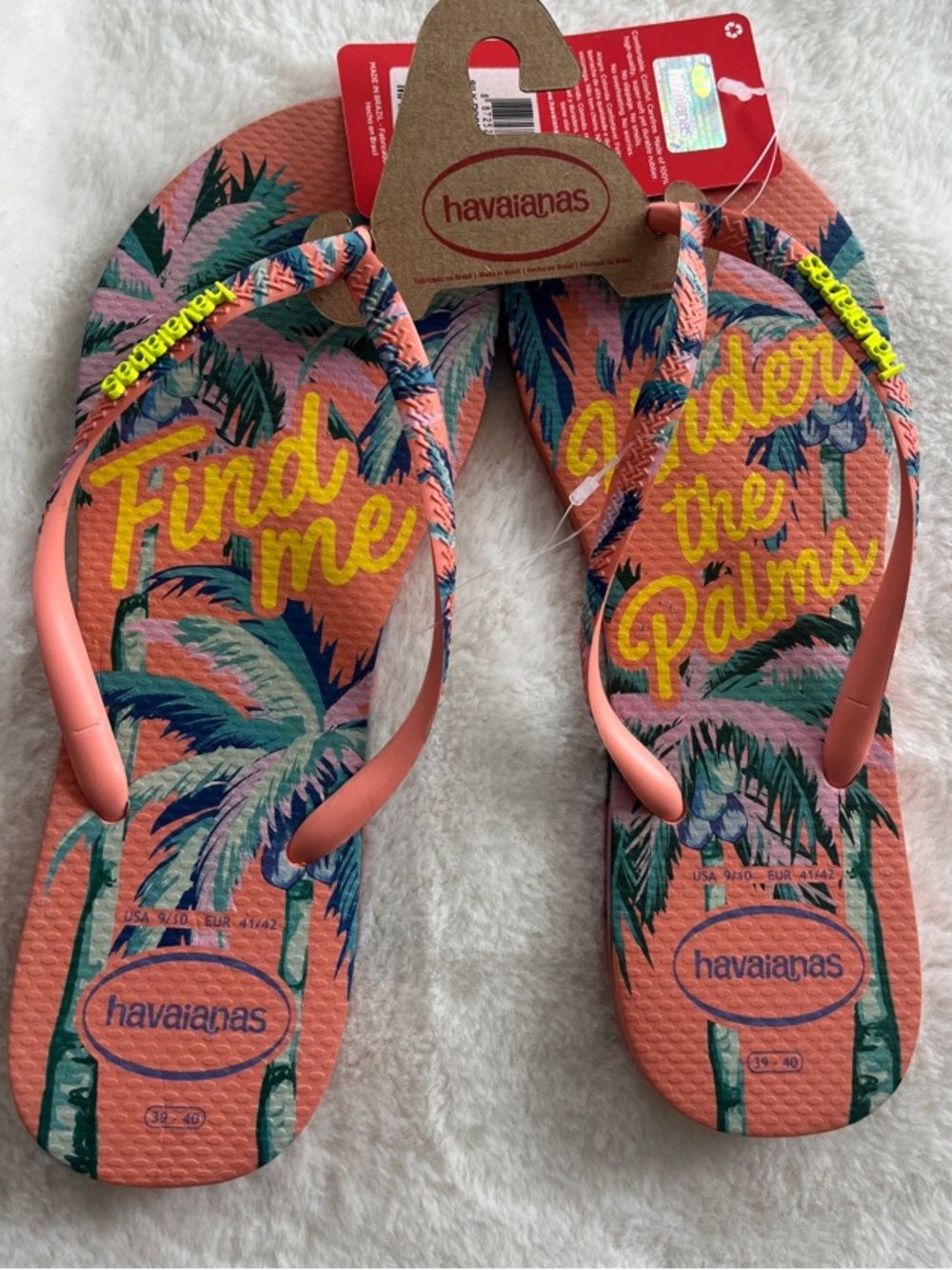 Havaianas Coral Tropical Palm Flip Flops with Yellow Script